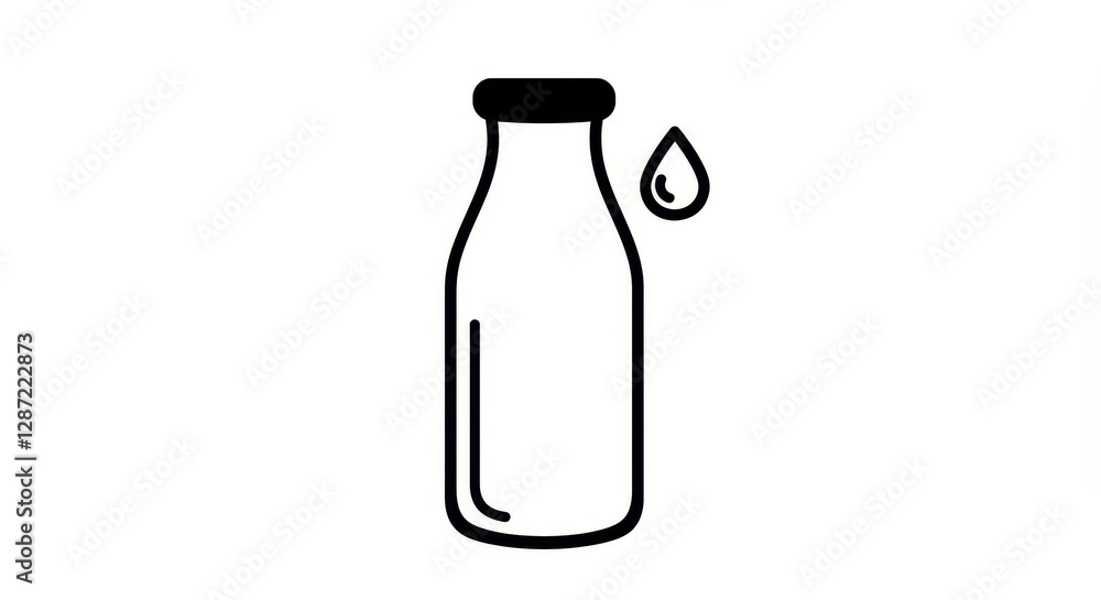 Minimalist line art bottle with water drop icon on white background Minimalist line art bottle with water drop icon on white background