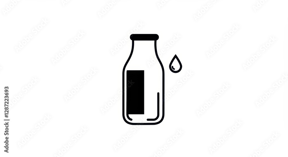 Minimalist black and white milk bottle with droplet icon on white background Minimalist black and white milk bottle with droplet icon on white background