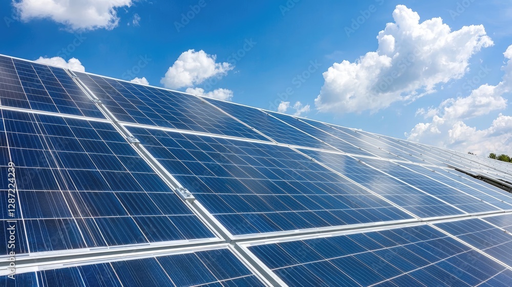 Solar panels under blue sky, renewable energy Solar panels under blue sky, renewable energy