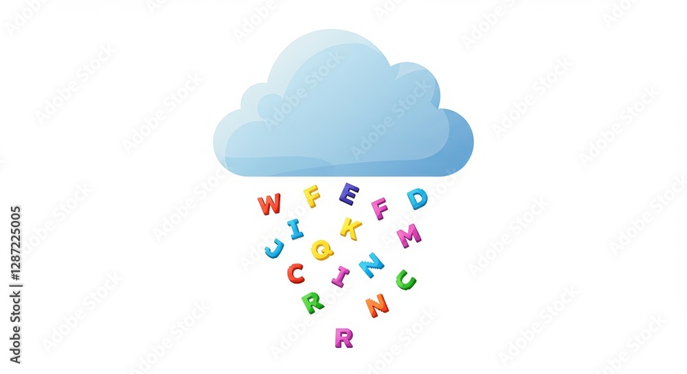 Obraz premium Cloud with colorful alphabet letters falling from sky