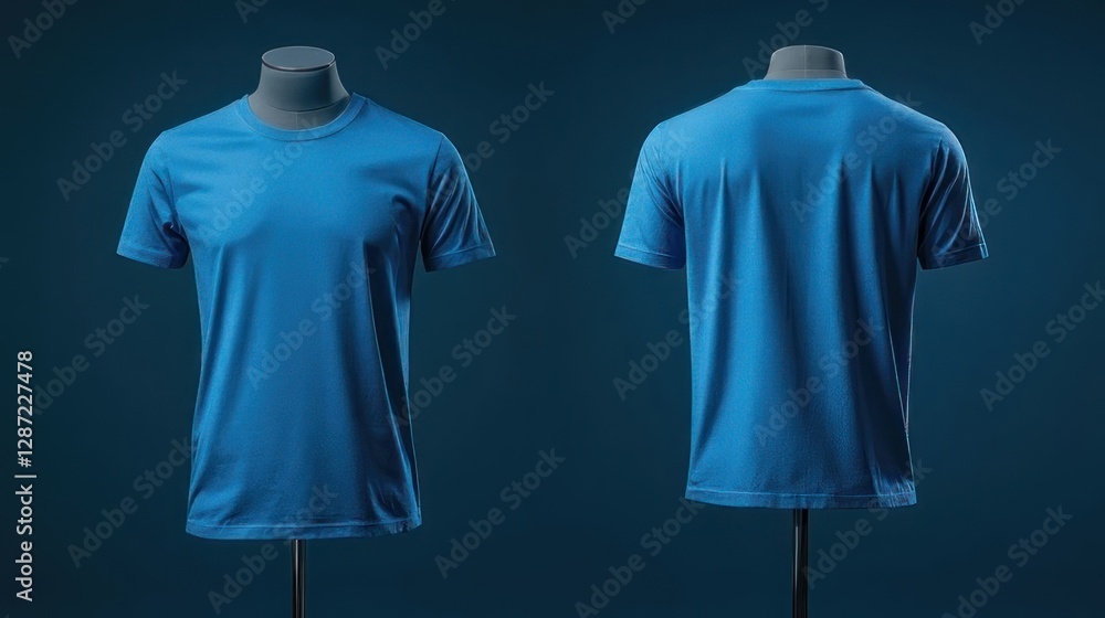 Blue t-shirt mockup on display stand Blue t-shirt mockup on display stand