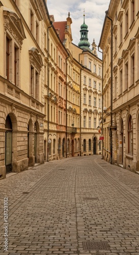 Charming empty street in historic european city with classic architecture