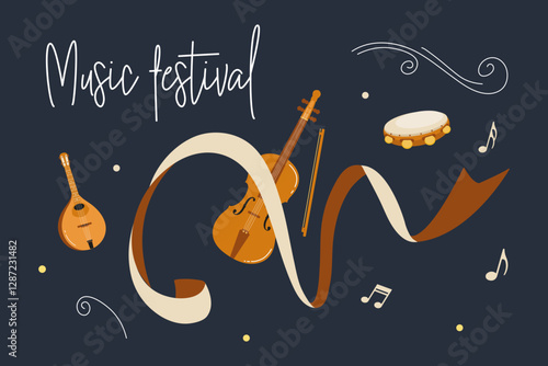 Enjoying a vibrant music festival with various instruments and colorful designs