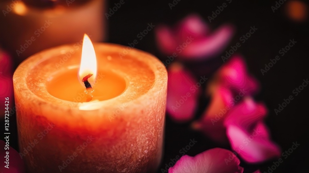 Romantic candlelight with rose petals Romantic candlelight with rose petals