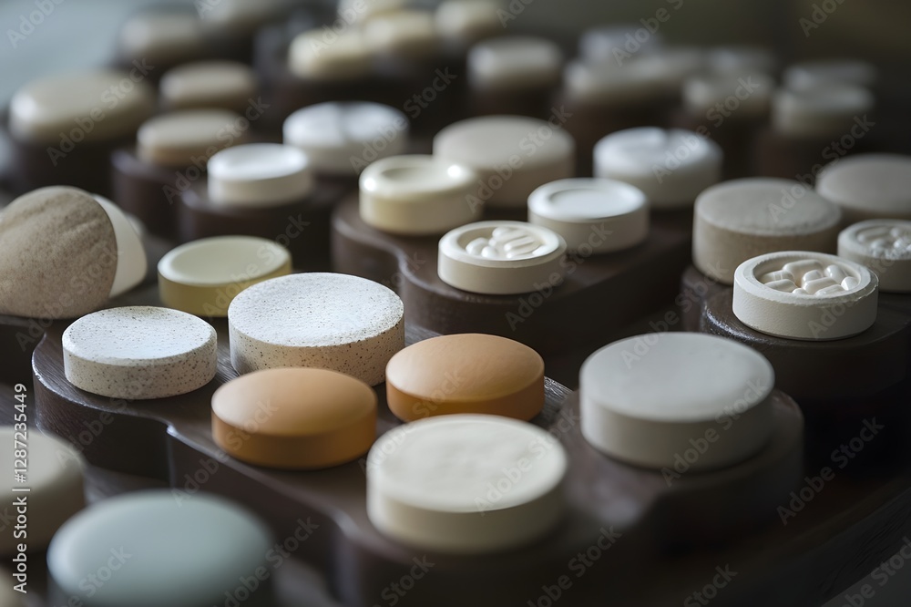 Close-up of colorful tablets and pills, reflecting innovation in the world of medical science Close-up of colorful tablets and pills, reflecting innovation in the world of medical science