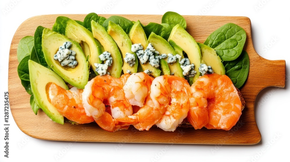 Delicious Shrimp and Avocado Salad on Wooden Board A Vibrant and Healthy Dish Showcasing Fresh Ingredients Enjoy the Creamy Texture of Avocado Paired with Succulent Shrimp, Garnished with a Sprinkle Delicious Shrimp and Avocado Salad on Wooden Board A Vibrant and Healthy Dish Showcasing Fresh Ingredients Enjoy the Creamy Texture of Avocado Paired with Succulent Shrimp, Garnished with a Sprinkle