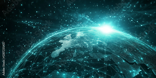 Abstract planet business crypto technology. Metaverse digital world planet cyber Earth