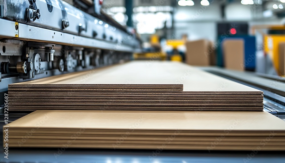 Cardboard sheets processing in factory Cardboard sheets processing in factory