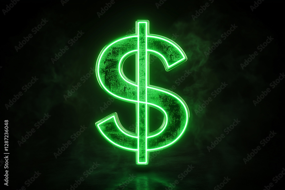 Glowing green neon sign of a dollar symbol, isolated on a black background Glowing green neon sign of a dollar symbol, isolated on a black background