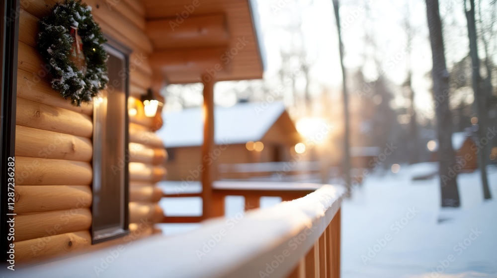 Cozy winter retreat in a snowy cabin adorned with holiday charm Cozy winter retreat in a snowy cabin adorned with holiday charm
