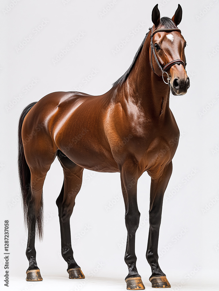 Obraz premium Standing brown horse isolated on a white background.