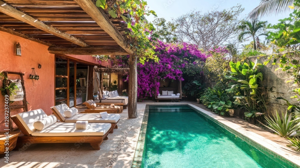 custom made wallpaper toronto digitalRelaxing Poolside Retreat with Tropical Garden and Luxurious Loungers