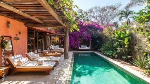 Wallpaper Mural Relaxing Poolside Retreat with Tropical Garden and Luxurious Loungers Torontodigital.ca