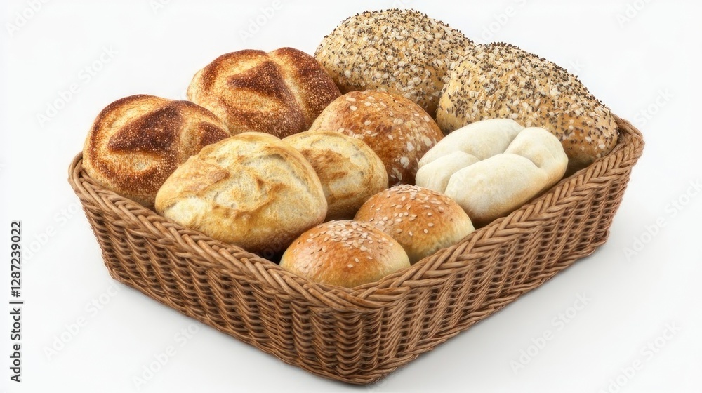 Assorted breads in wicker basket Assorted breads in wicker basket