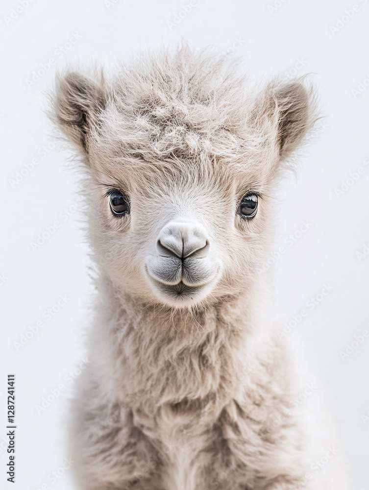 Obraz premium Cute standing baby dromedary camel isolated on a white background , animal.