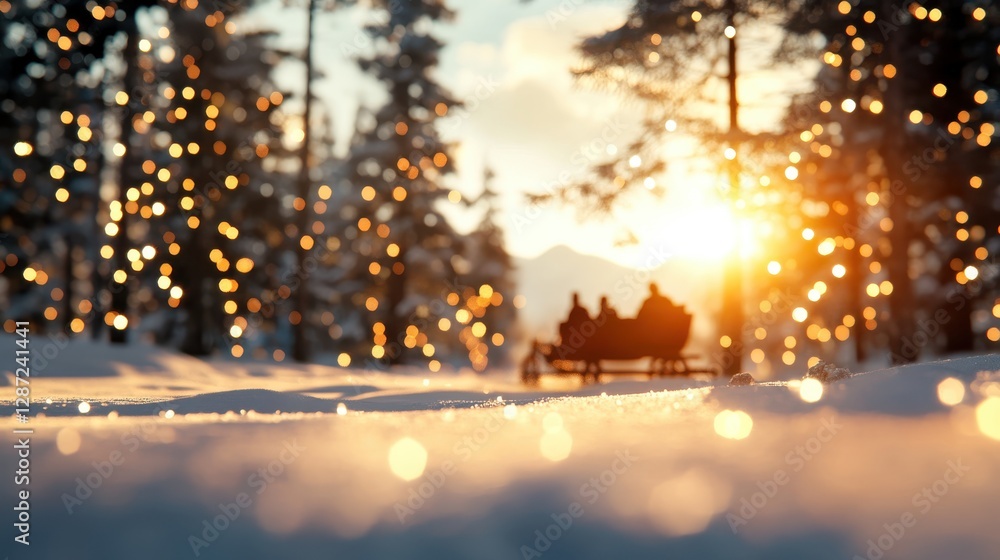 Naklejka premium Winter wonderland with horse-drawn sleigh gliding through snowy forest