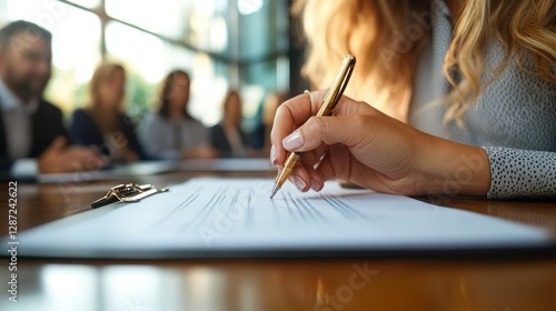 Wallpaper Mural Businesswoman signs key contract in a conference room with her team Torontodigital.ca