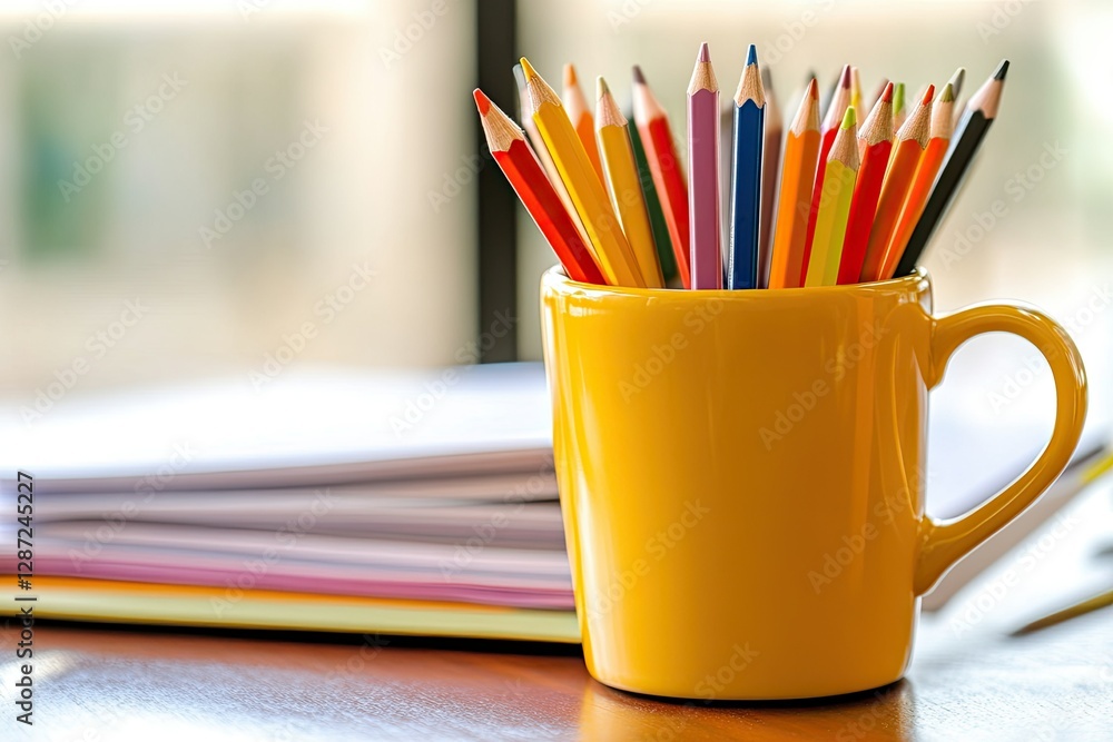 High Resolution of Cup with Pencils Near Notepads High Resolution of Cup with Pencils Near Notepads