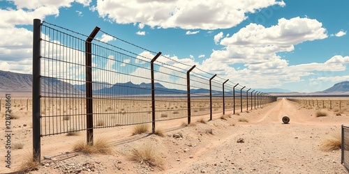 Barbed Wire Fence Cuts Through Nevada Desert photo