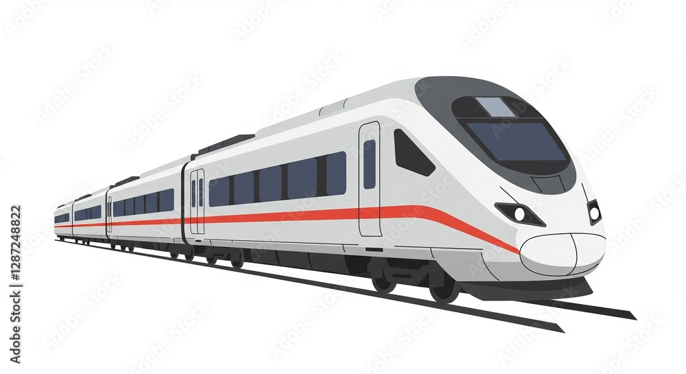 Modern high speed train on railway track in minimalist art style Modern high speed train on railway track in minimalist art style