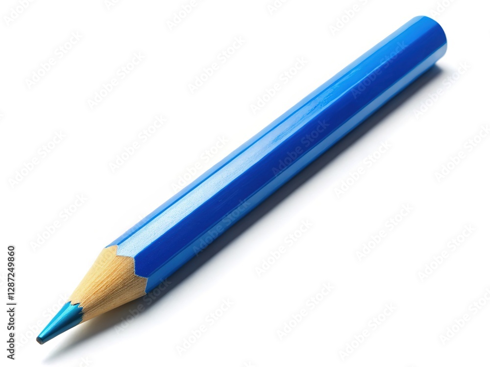 Blue Pencil on White Background - Sharp, Bright, and Detailed Blue Pencil on White Background - Sharp, Bright, and Detailed