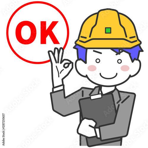 OKサインをだす現場作業員の男性