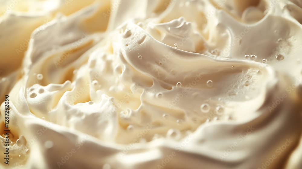 Close-up of Creamy Whipped Cream Swirls with Air Bubbles Close-up of Creamy Whipped Cream Swirls with Air Bubbles