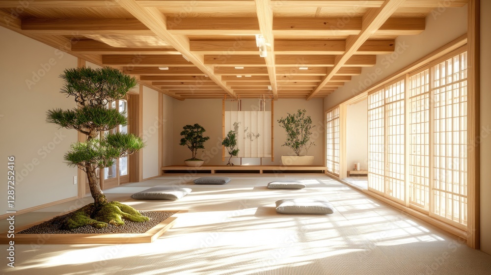 Fototapeta premium Serene Minimalist Japanese Tea Room Interior Design