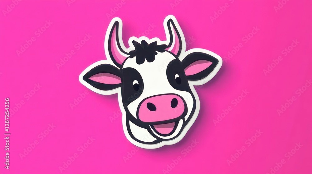 Cute cartoon cow head on pink background Cute cartoon cow head on pink background