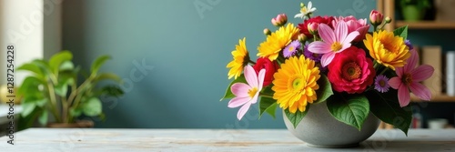 A colorful bouquet of fresh flowers on a table, flowers, table decor, blossoms