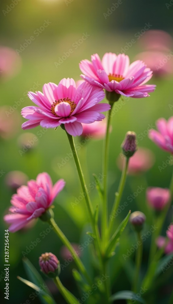 Soft pink dianthus in a field of spring flowers, dianthus, nature