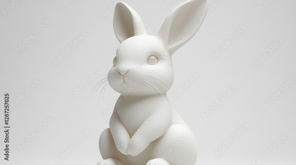 Obraz premium White rabbit figurine studio shot, plain background, 3D printed, Easter