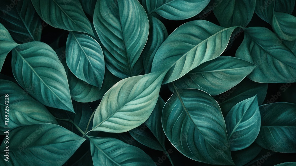 Emerald Green Lush Tropical Leaves: A Serene Botanical Illustration Emerald Green Lush Tropical Leaves: A Serene Botanical Illustration