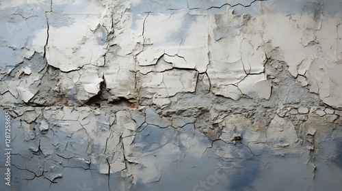Obraz na płótnie Deep Horizontal Crack in Distressed Peeling Blue and White Painted Wall Texture w salonie