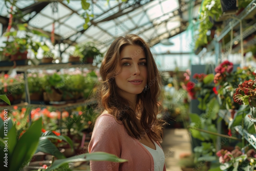 High Resolution Image of Pretty Woman Standing in Green House High Resolution Image of Pretty Woman Standing in Green House