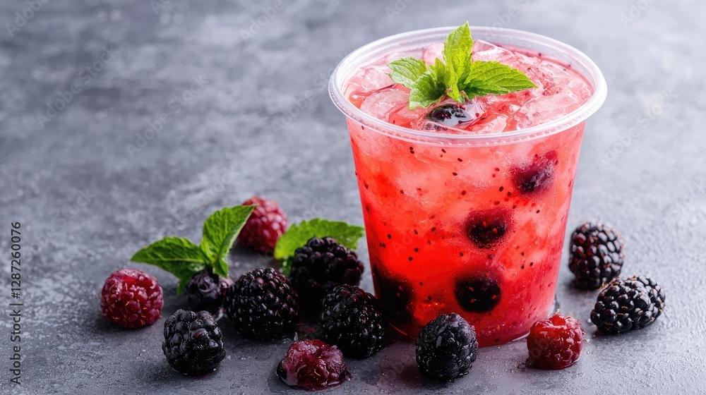 Refreshing Berry Drink on Gray Surface Refreshing Berry Drink on Gray Surface