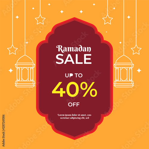 Ramadan sale banner template for promotion. beautiful flat design with lantern and decorations