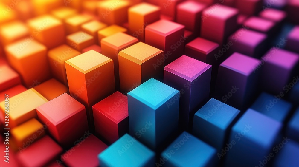 Obraz premium Abstract colorful 3D cubes background, potential for use in data visualization or design