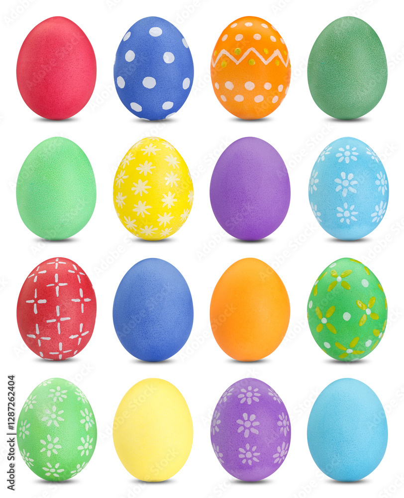 Easter eggs in different colors isolated on white, set Easter eggs in different colors isolated on white, set