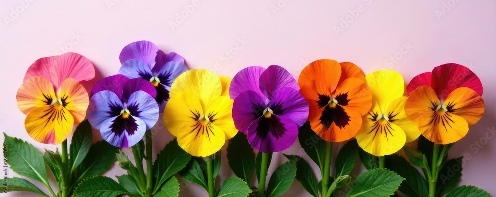 Bundles of pansy flowers with varied shapes and colors on a neutral background, color, pansies, colorful Bundles of pansy flowers with varied shapes and colors on a neutral background, color, pansies, colorful