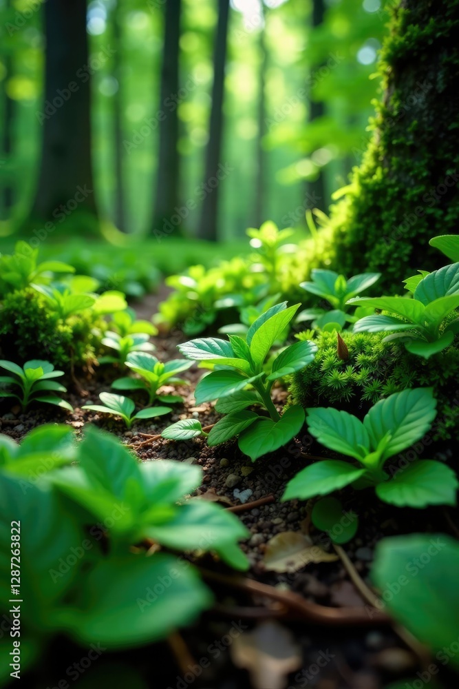 Fototapeta premium Dense foliage of Gaultheria mucronata macro on forest floor, forest, evergreen