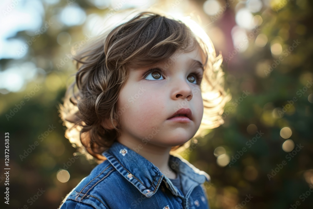 Portrait of a cute little boy with curly hair in the park Portrait of a cute little boy with curly hair in the park