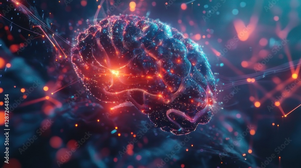 Abstract brain network, glowing neural connections Abstract brain network, glowing neural connections