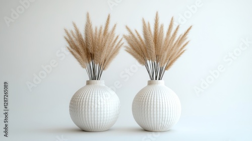 Wallpaper Mural Two white vases hold tan pampas grass on white surface Torontodigital.ca