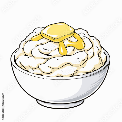 bowl of creamy mashed potatoes with butter vector illustration