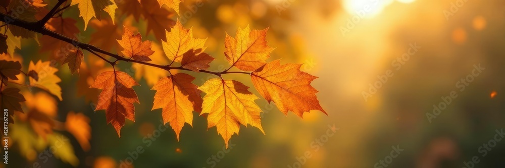 Gentle autumn breeze blows through oak leaves, branches, foliage Gentle autumn breeze blows through oak leaves, branches, foliage
