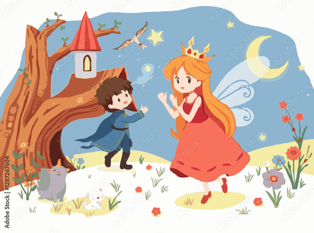 Naklejka premium Enchanting Fairy Tale Illustration for Children's Books