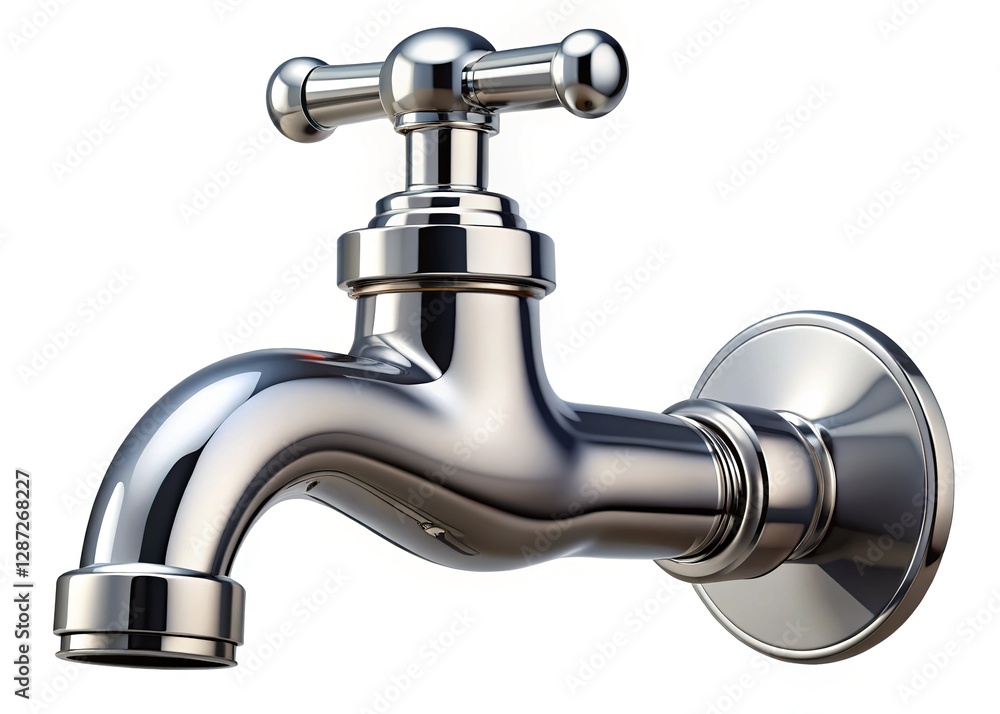 Sleek silver faucet, isolated, minimalist modern design. Sleek silver faucet, isolated, minimalist modern design.