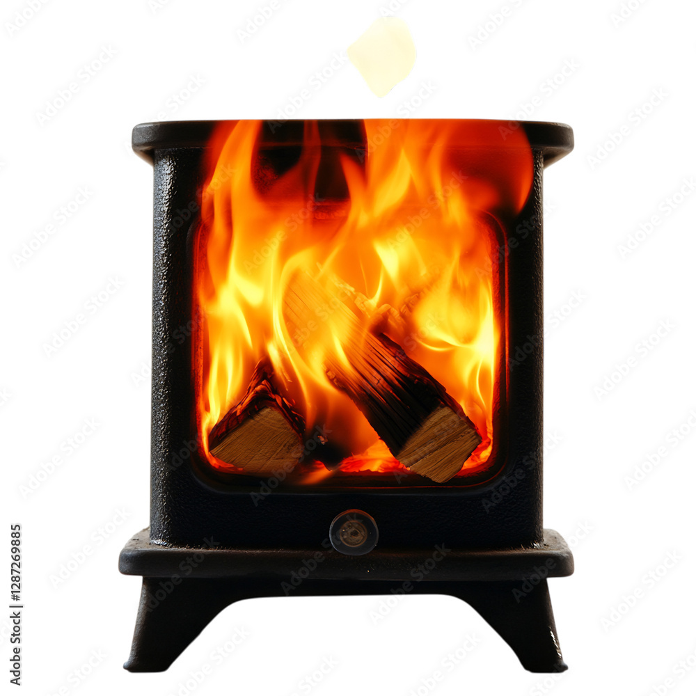 A Vivid Flame from a Wood Stove Dancing and Crackling Isolated on Transparent Background A Vivid Flame from a Wood Stove Dancing and Crackling Isolated on Transparent Background