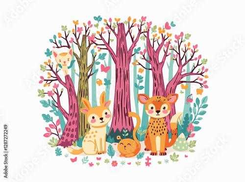 Fantasy Forest Animals in a Bright and Cheerful Style